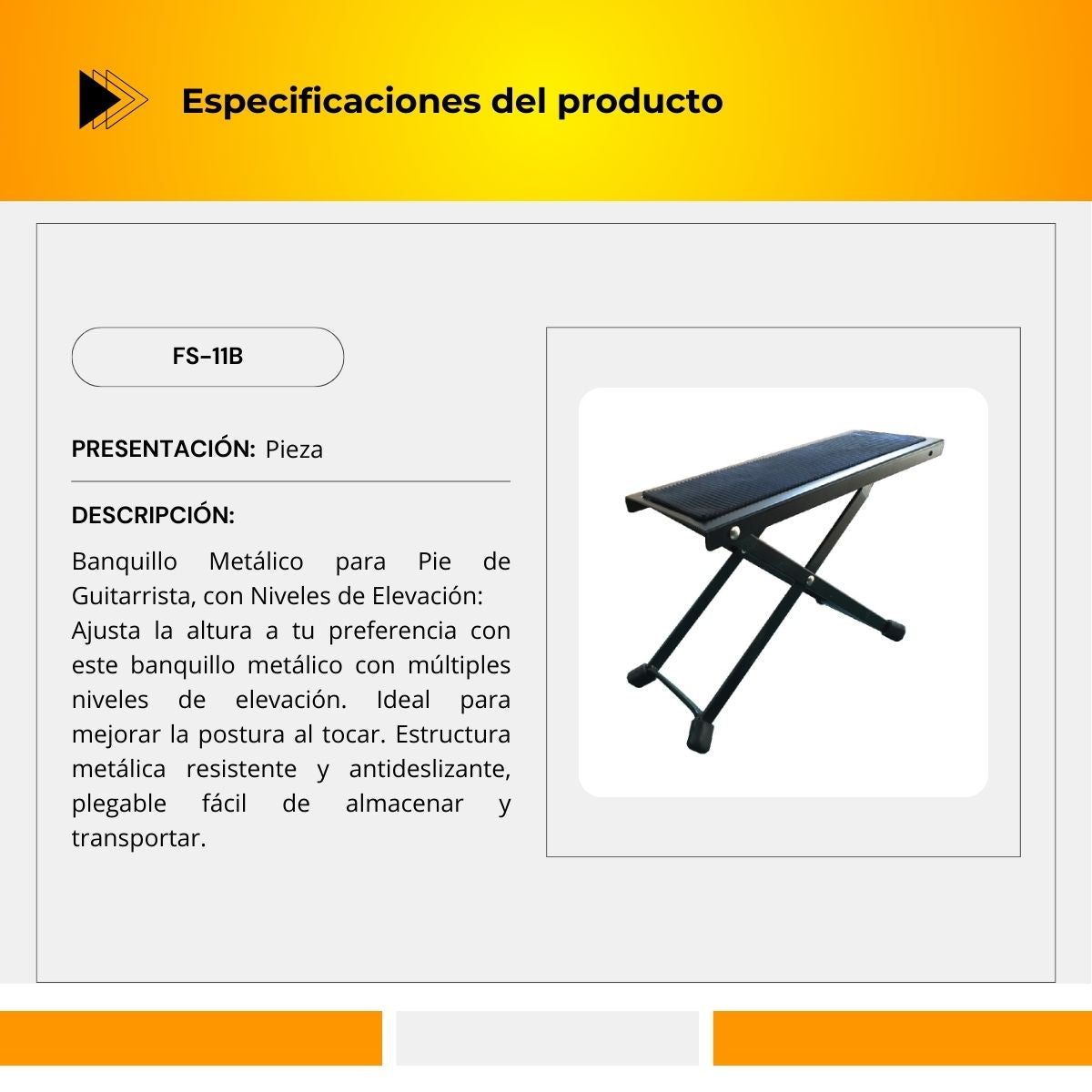Banquillo Metálico Para Pie De Guitarrista FS-11B