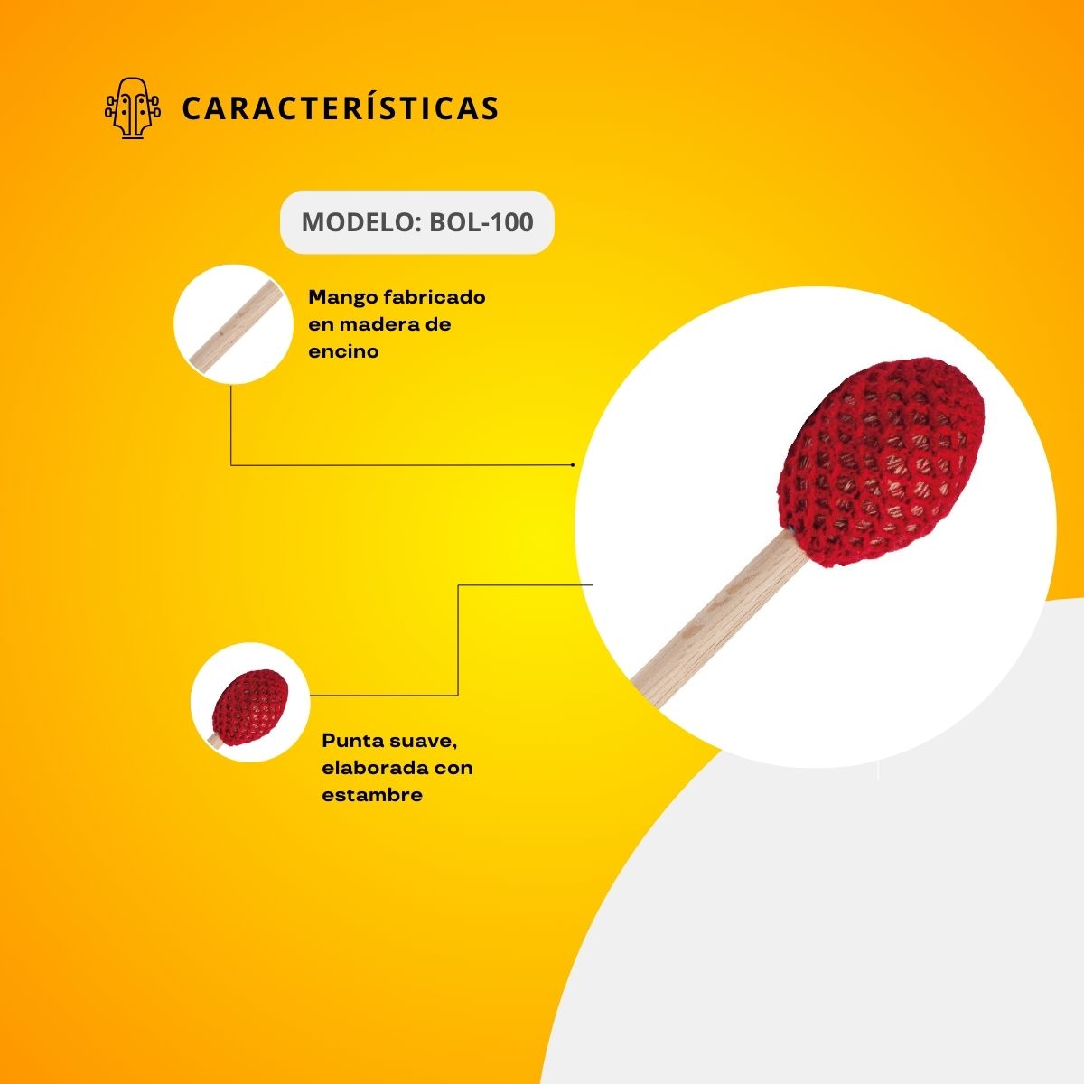 Baquetón o Bolillo Para Tambora BOL-100