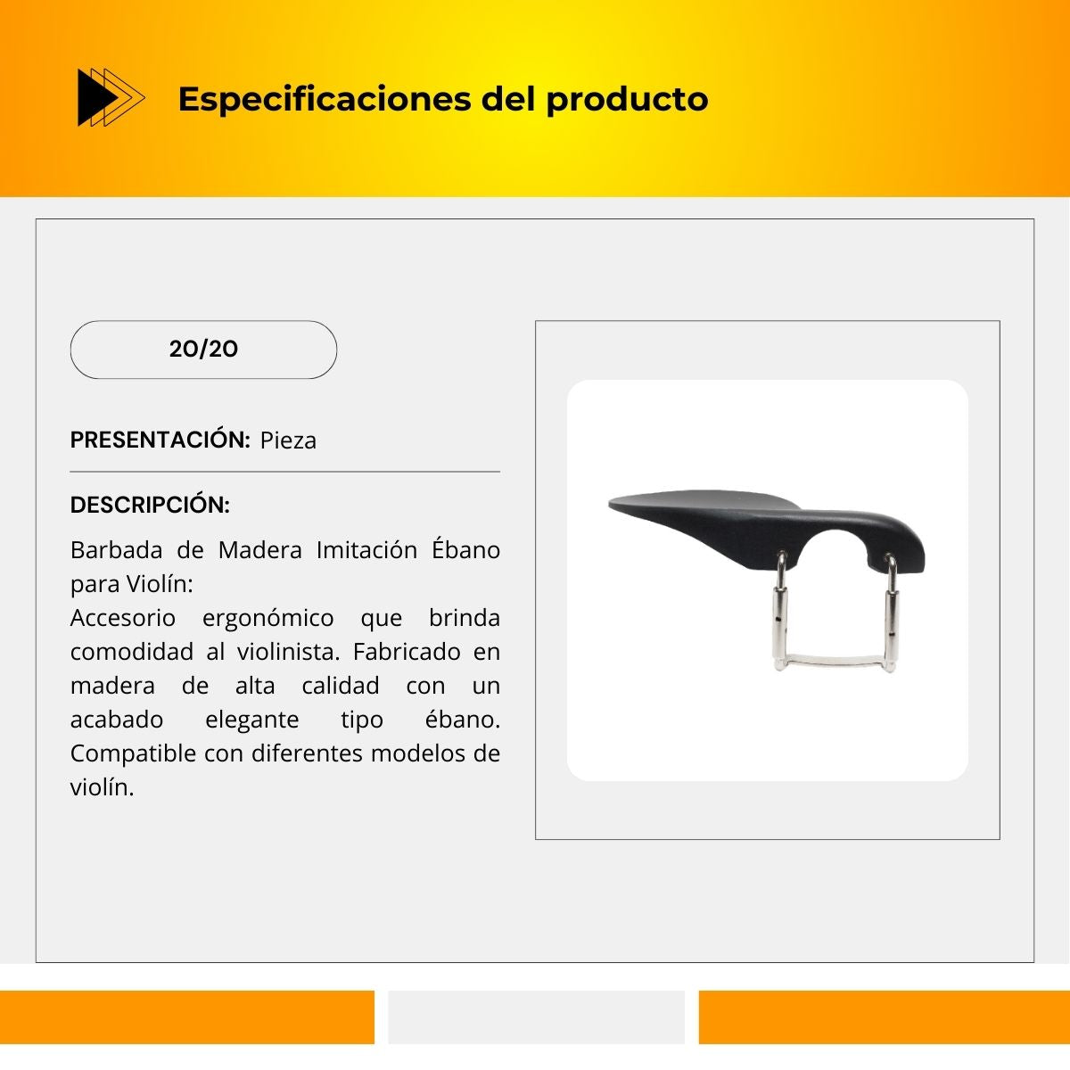 Barbada De Madera Imitación Ébano Para Violín 20/20