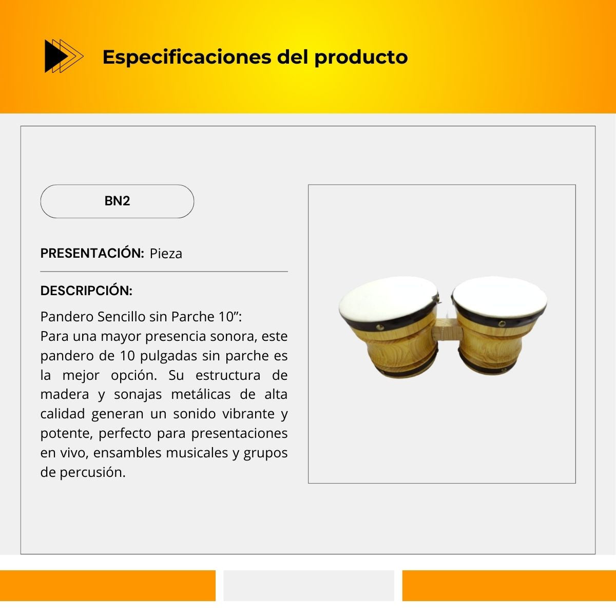 Bongo De Pino Con Parche Tamaño Mediano BN2