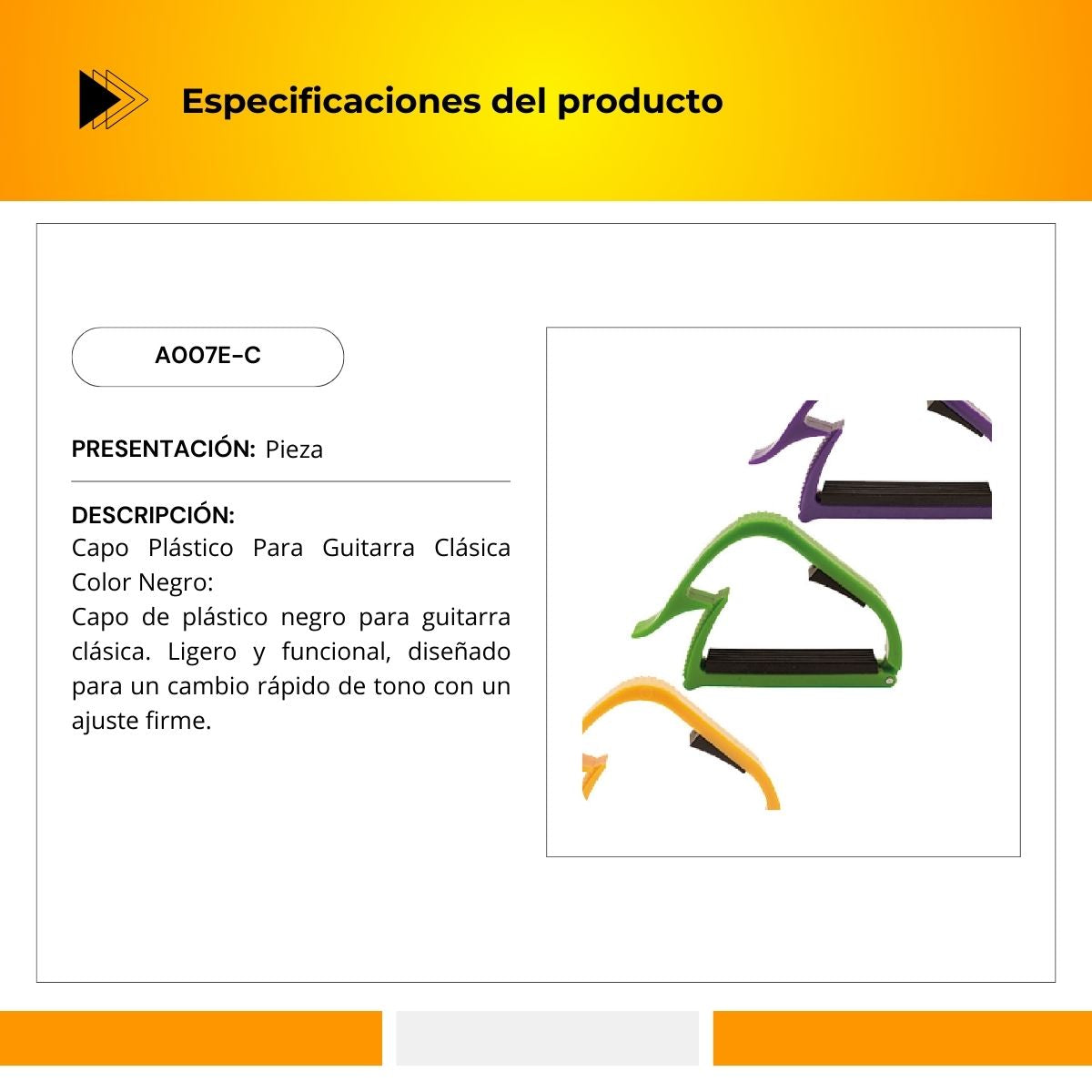 Capo De Plástico Para Guitarra Clásica A007E-C