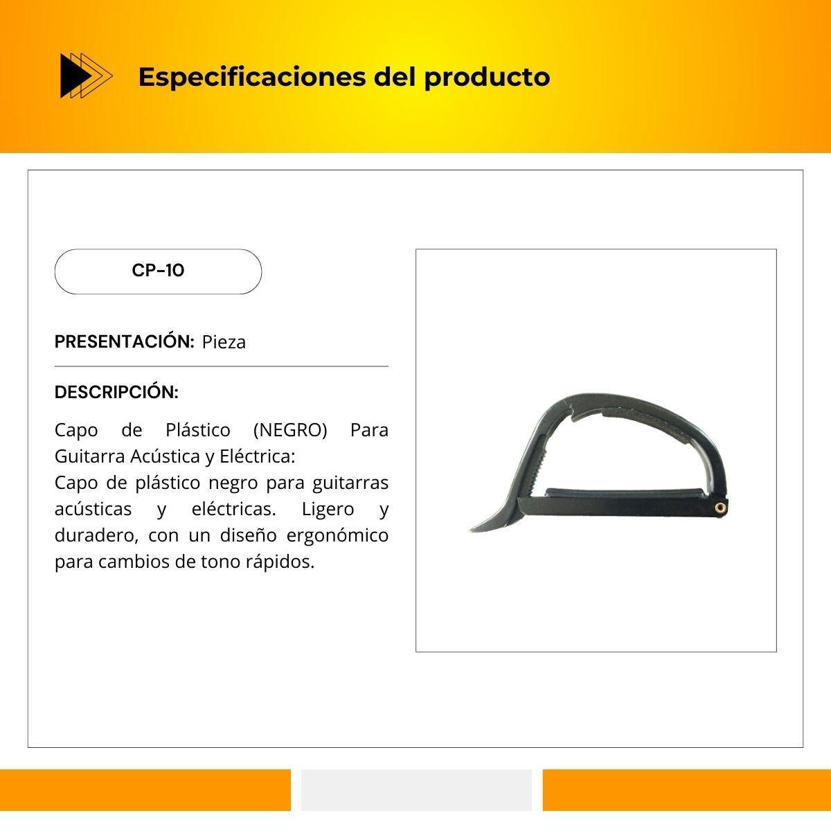 Capo De Plástico Para Guitarra Clásica/Eléctrica CP-10