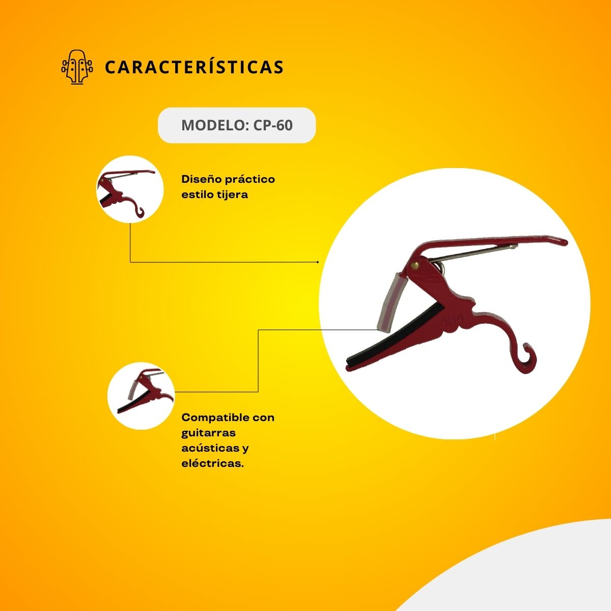 Capo Para Guitarra Acústica/Eléctrica Sistema De Tijera CP-60