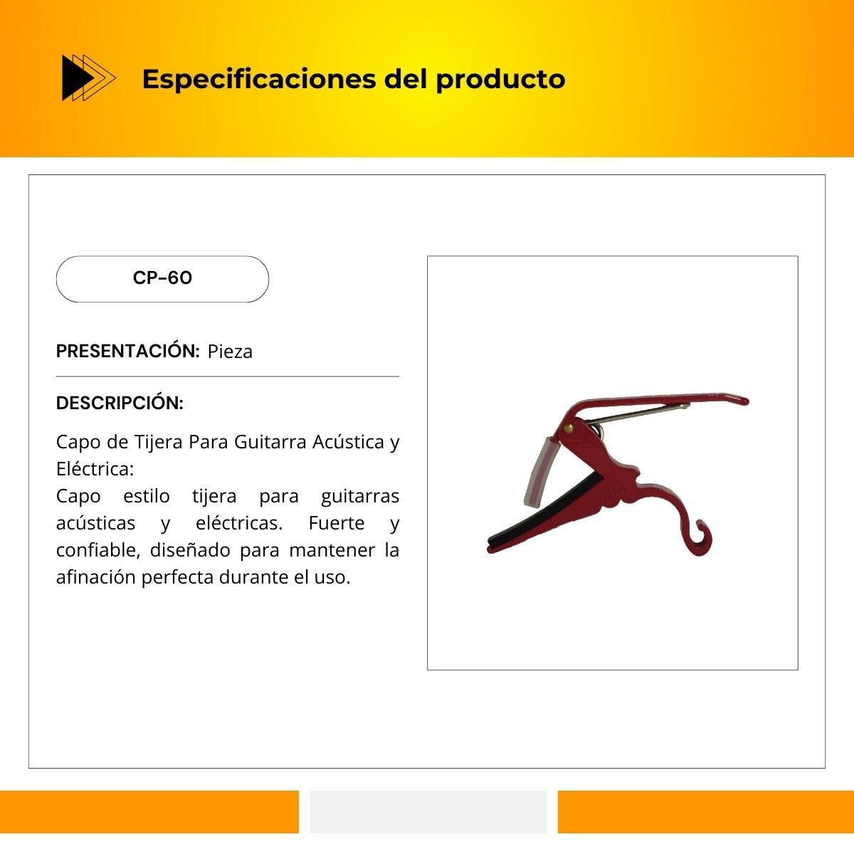 Capo Para Guitarra Acústica/Eléctrica Sistema De Tijera CP-60