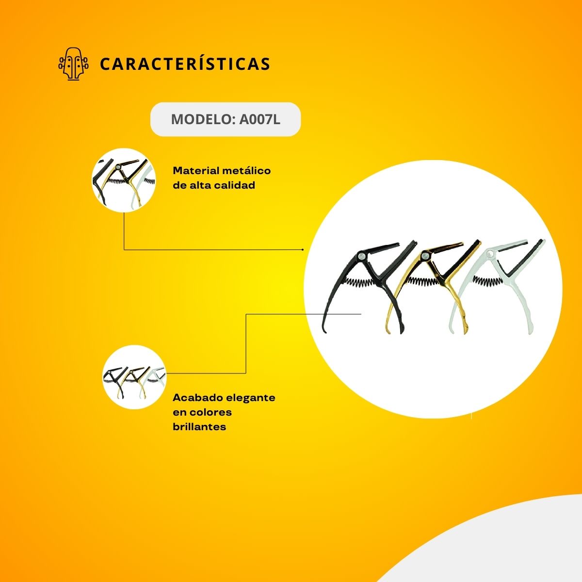 Capo Metálico Sistema De Tijera Para Guitarra Acústica/Eléctrica A007L