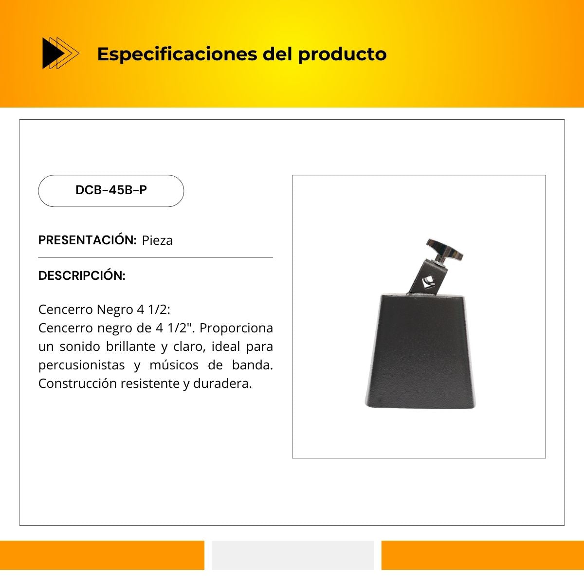 Cencerro Cromado Color Negro 4 1/2 DCB-45B-P