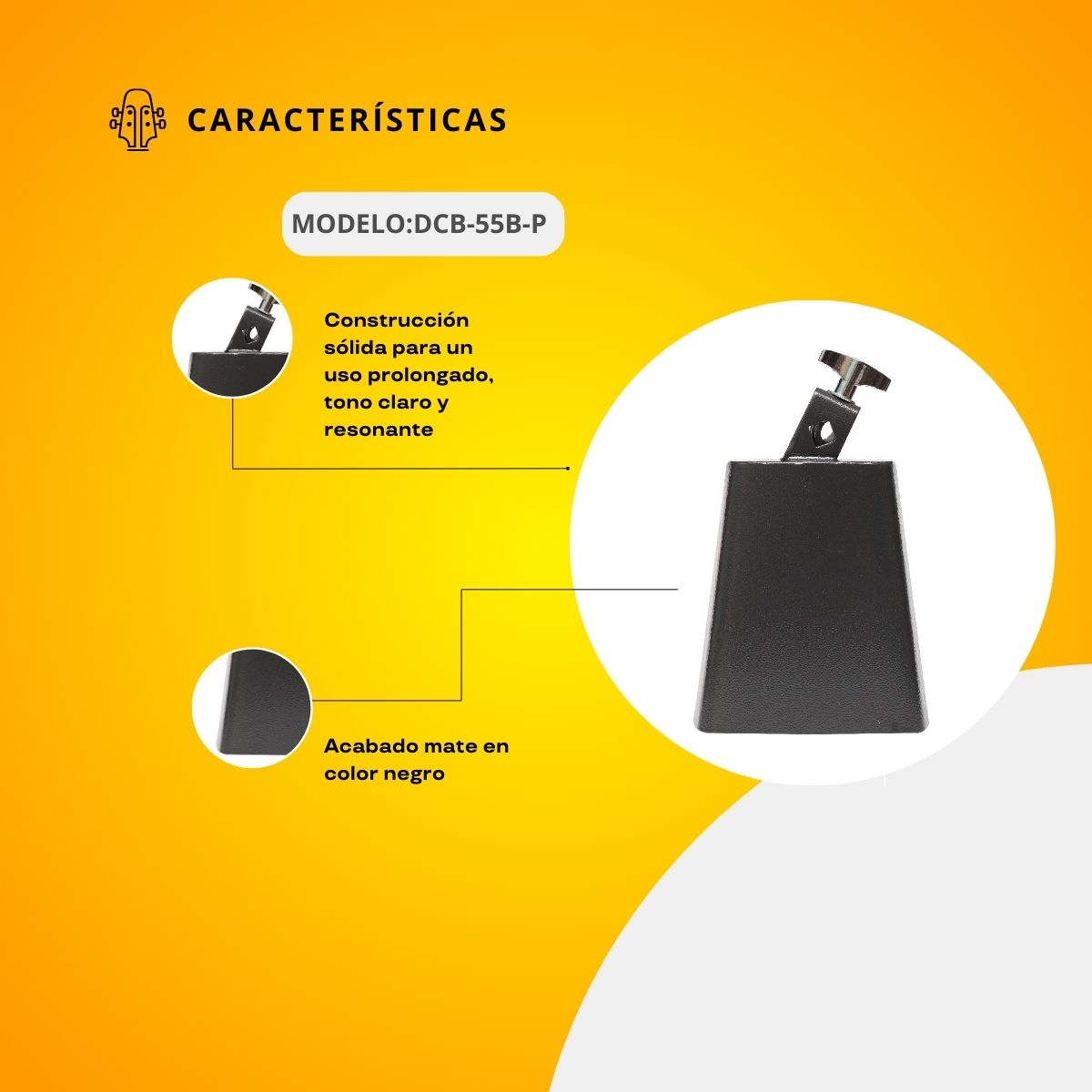Cencerro Cromado Color Negro 5 1/2 DCB-55B-P