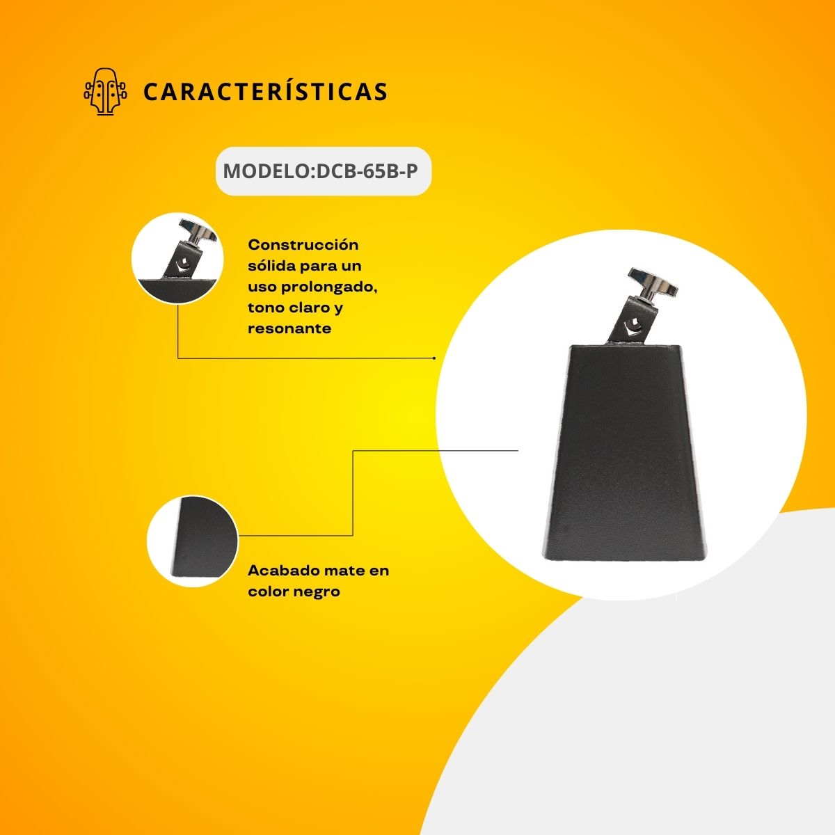 Cencerro Cromado Color Negro 6 1/2 DCB-65B-P