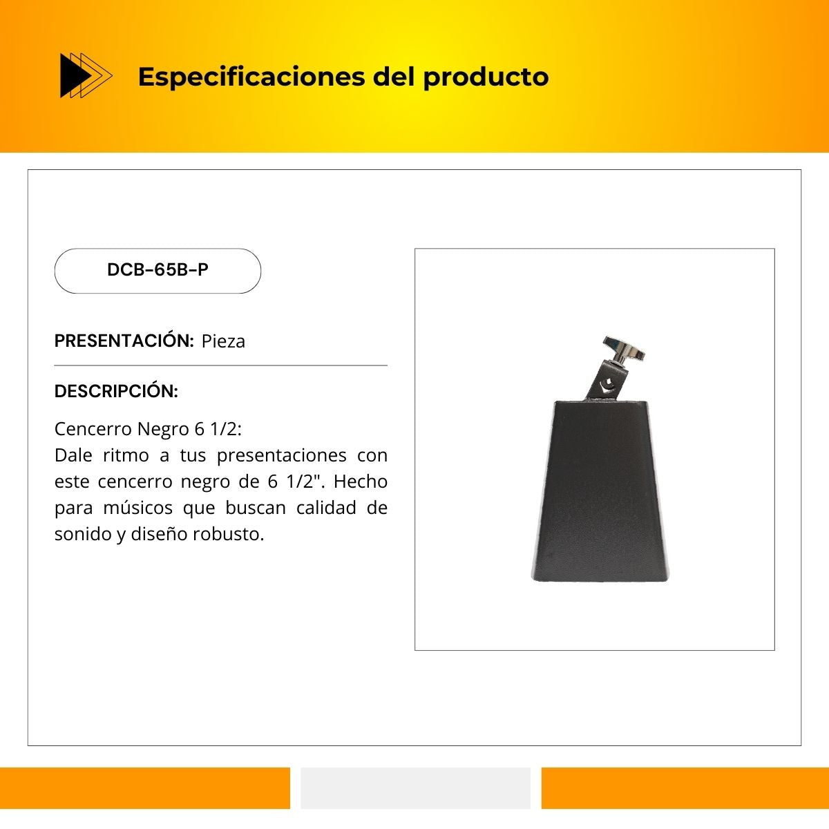 Cencerro Cromado Color Negro 6 1/2 DCB-65B-P