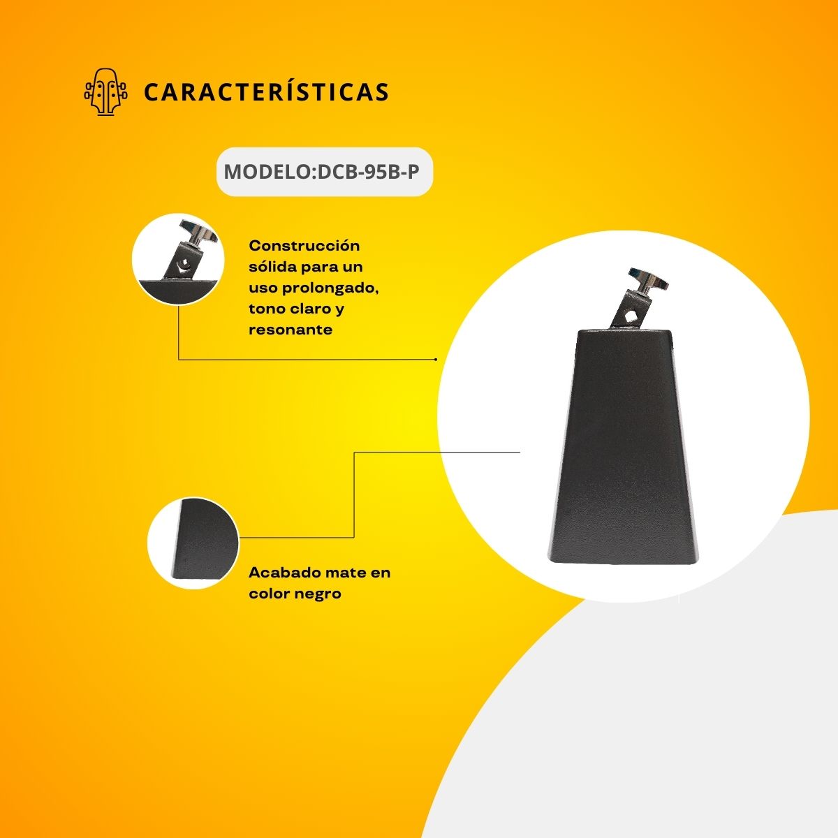 Cencerro Cromado Negro 9 1/2 DCB-95B-P