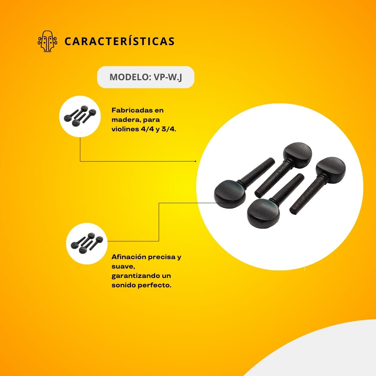 Clavija De Madera Para Violín 4/4 y 3/4 VP-W.J