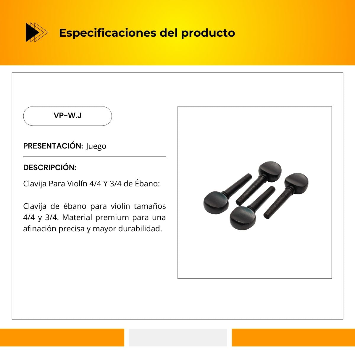Clavija De Madera Para Violín 4/4 y 3/4 VP-W.J