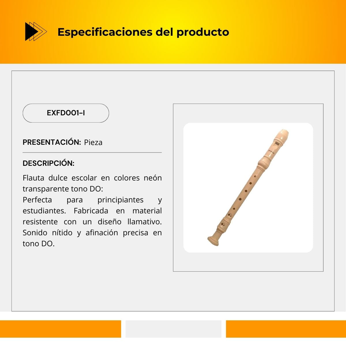 Flauta Extreme Dulce Soprano Color Hueso EXFD001-I