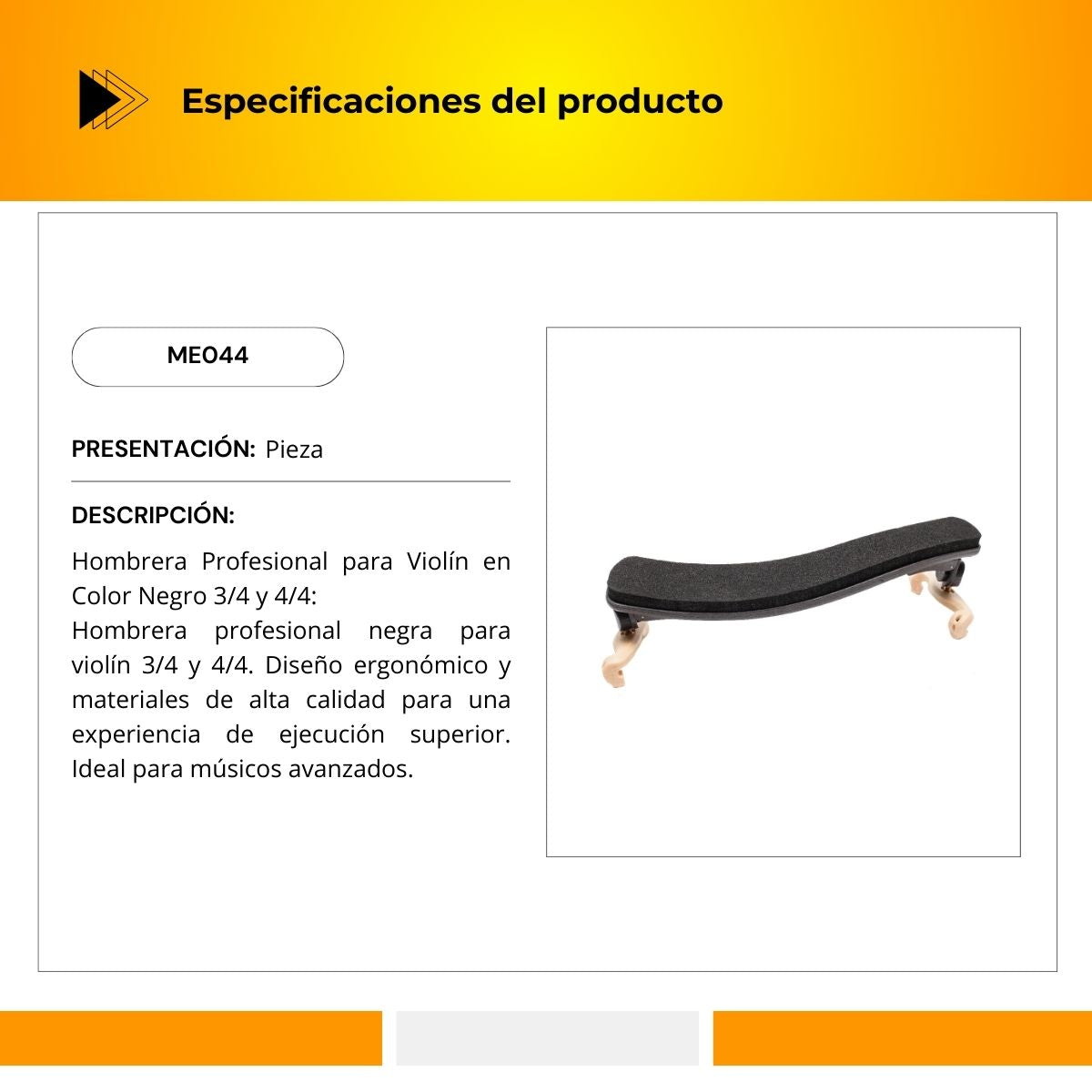 Hombrera Profesional Para Violín 3/4 y 4/4 ME044
