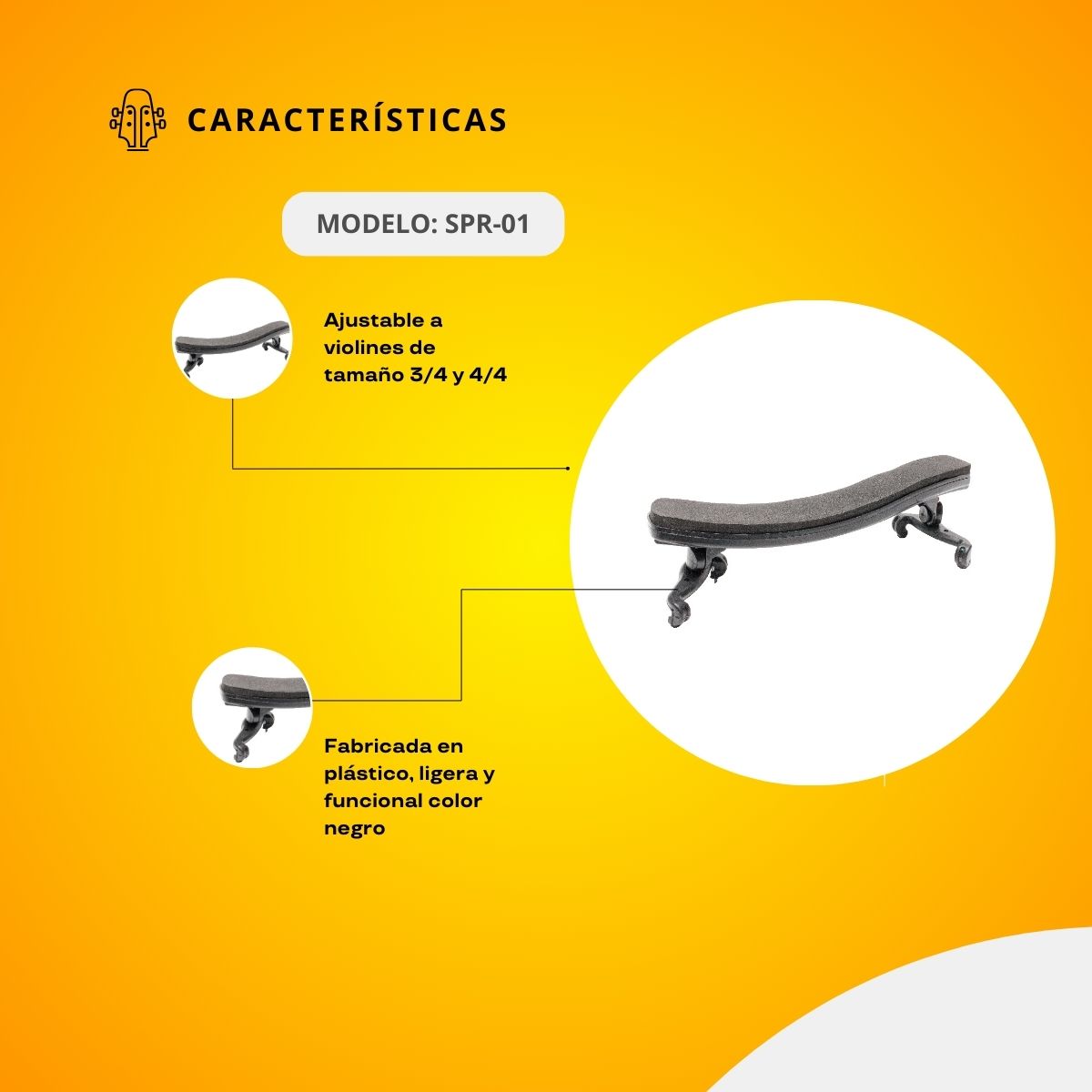 Hombrera De Plástico Para Violín 3/4 y 4/4 SPR-01