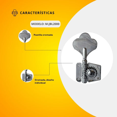 Maquinaria Cromada Para Bajo Eléctrico 2+2 Pastilla De Paloma M-JBL2000
