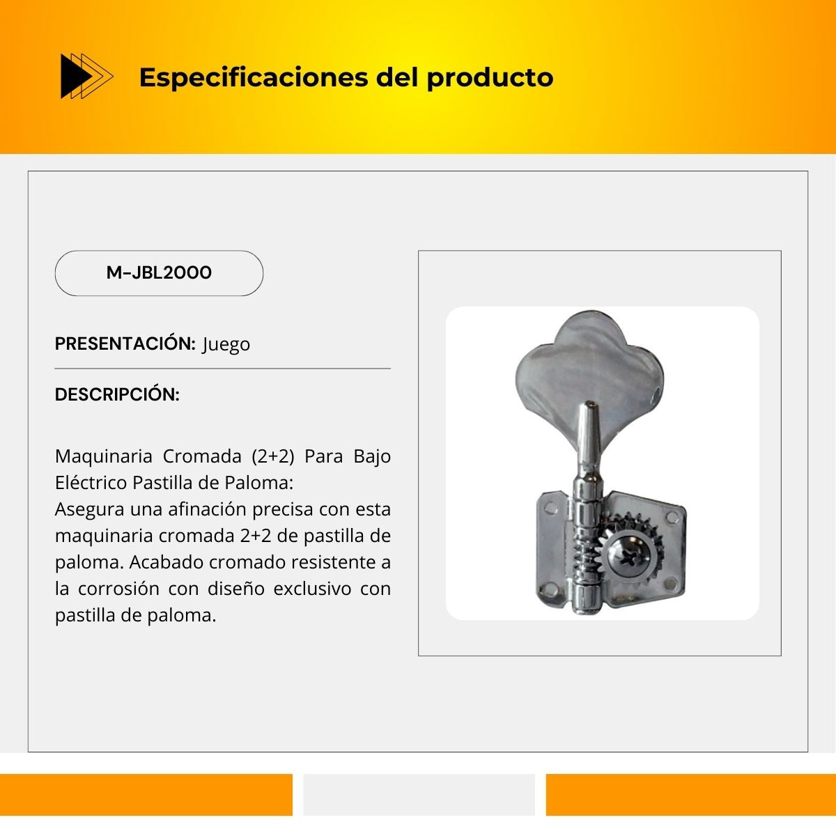 Maquinaria Cromada Para Bajo Eléctrico 2+2 Pastilla De Paloma M-JBL2000