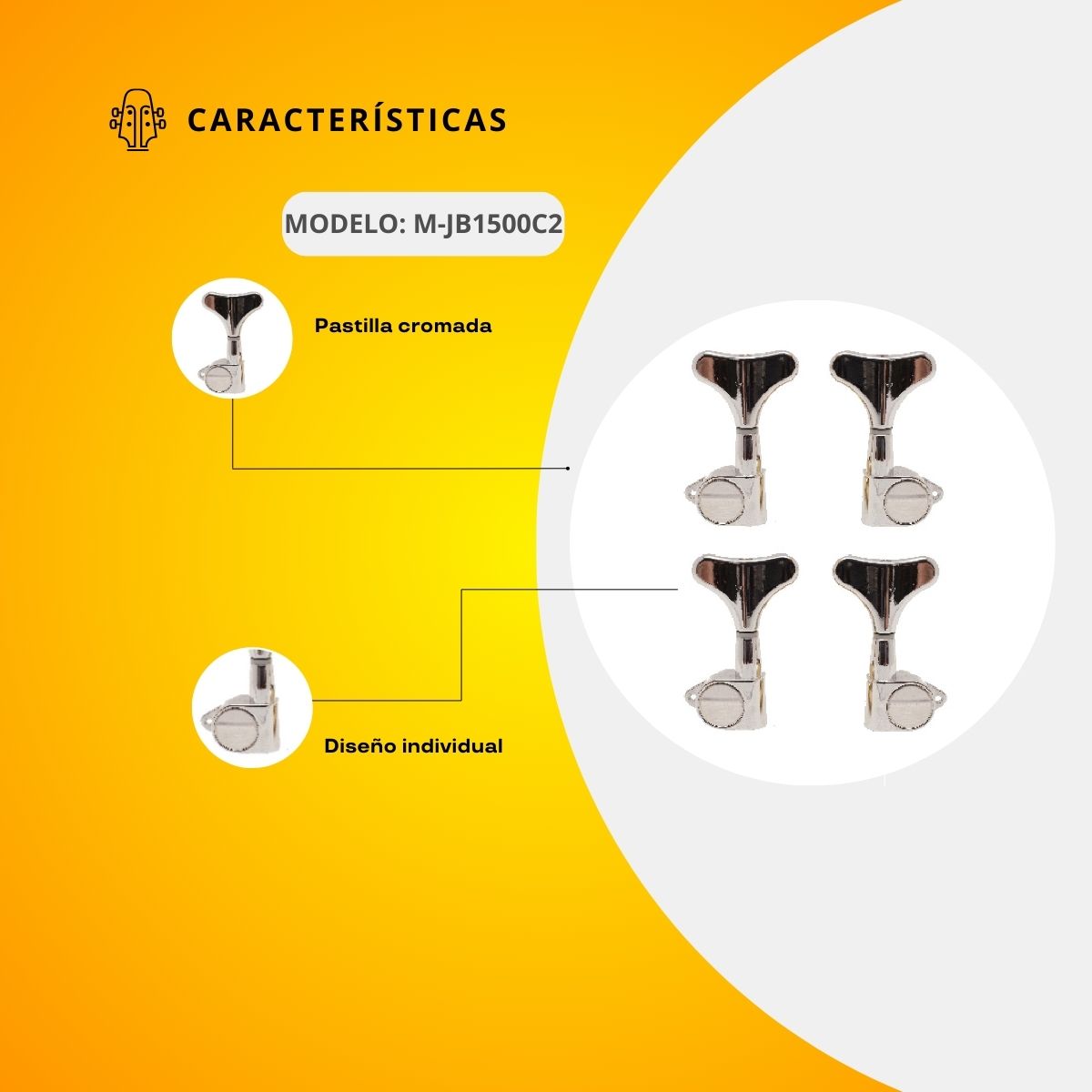 Maquinaria Cromada Para Bajo Eléctrico 2+2 Tipo Ibáñez M-JB1500C2