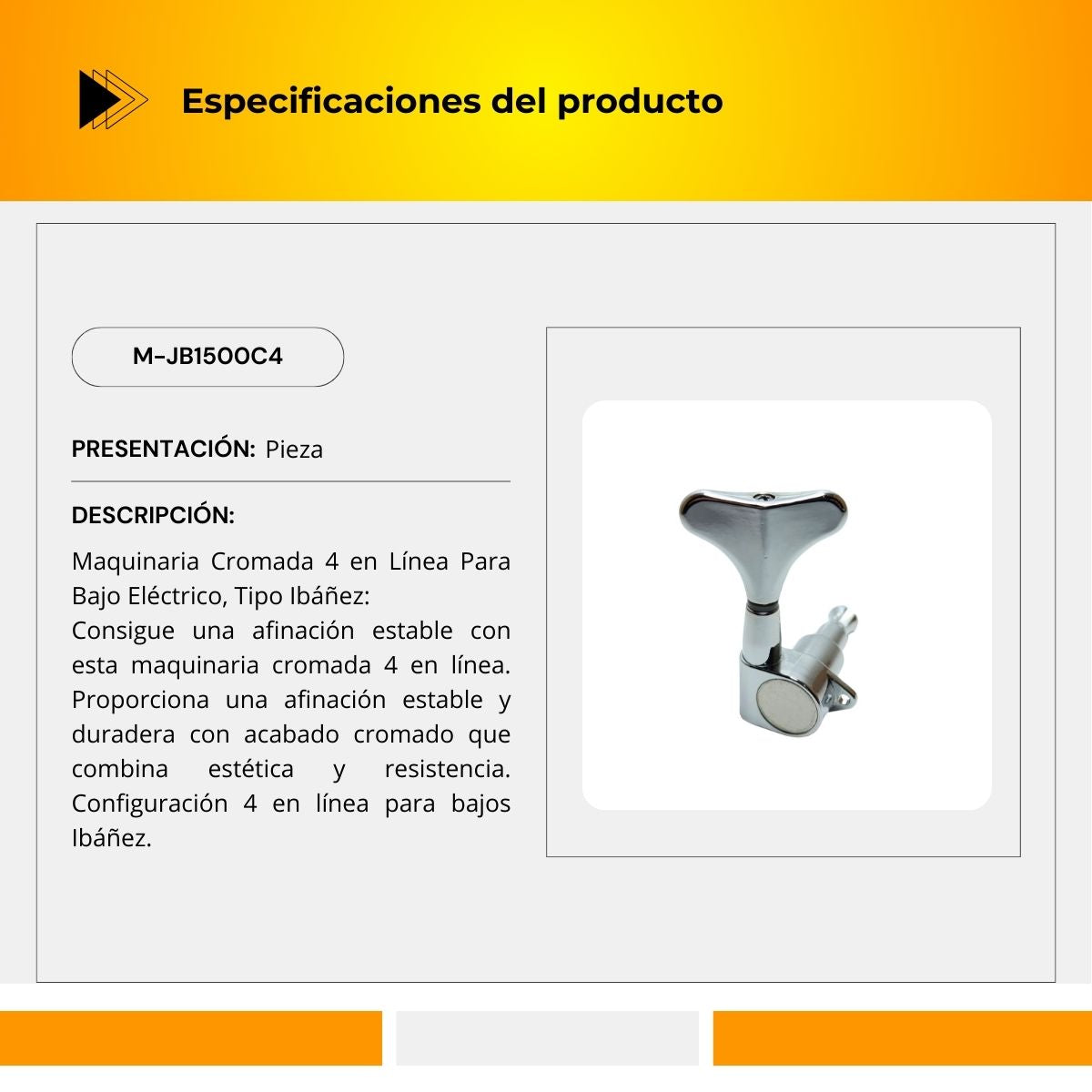 Maquinaria Cromada Para Bajo Eléctrico 4 En Linea Tipo Ibáñez M-JB1500C4