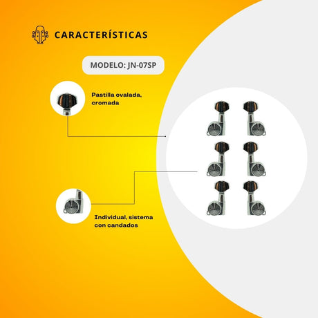 Maquinaria Para Guitarra Eléctrica Cromada con Candado (3+3) JN-07SP