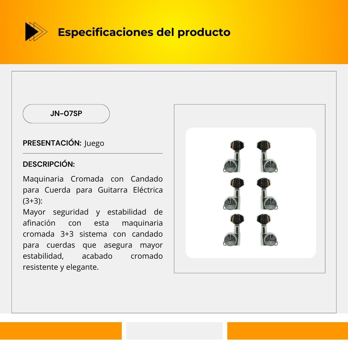 Maquinaria Cromada 3+3 Con Candado De Cuerda Para Guitarra Eléctrica JN-07SP