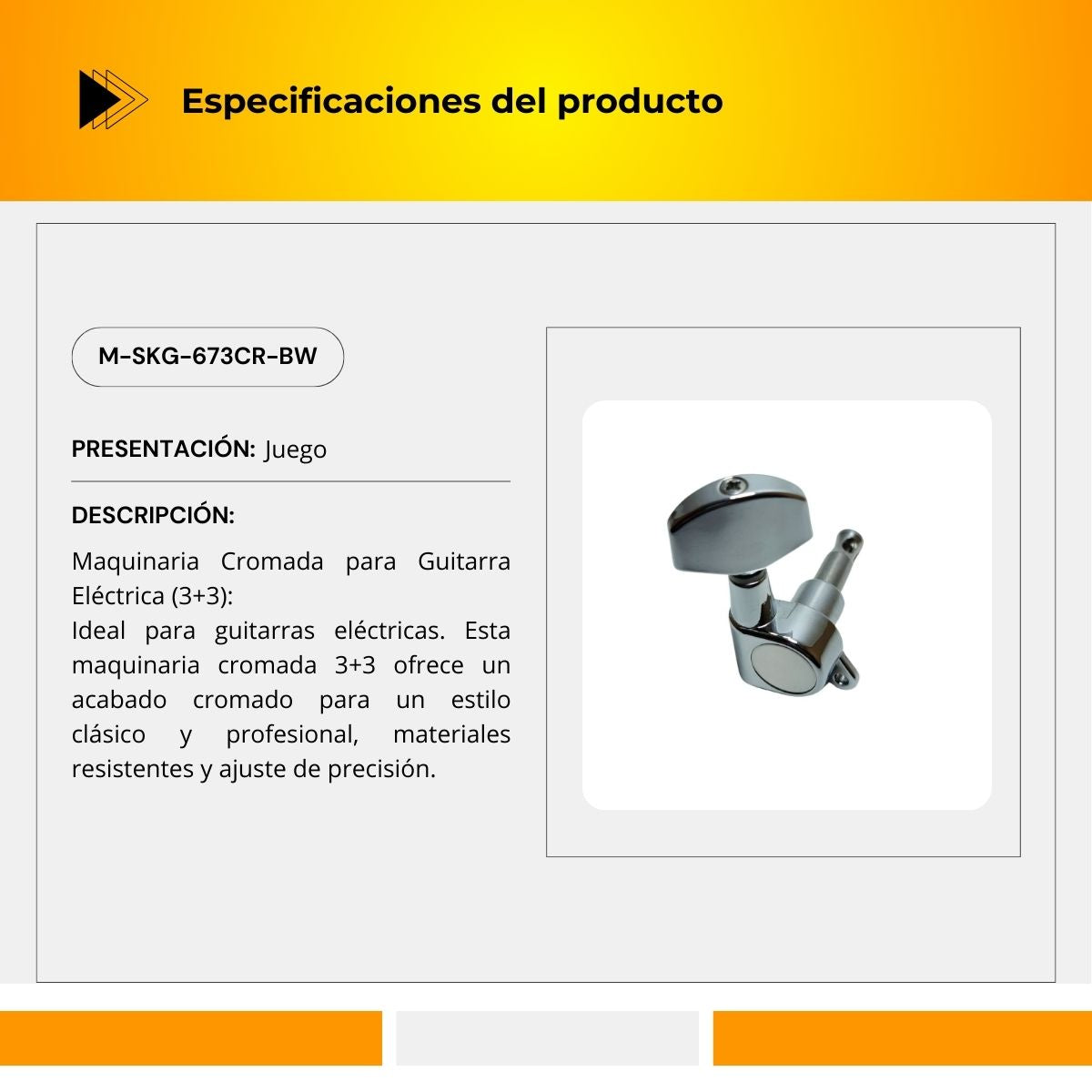 Maquinaria Cromada 3+3 Para Guitarra Eléctrica M-SKG-673CR-BW