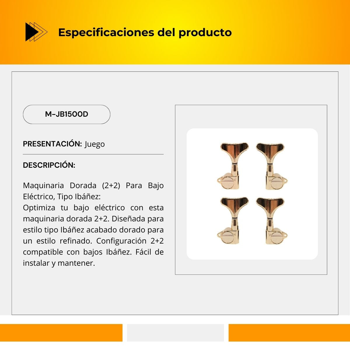 Maquinaria Dorada Para Bajo Eléctrico 2+2 Tipo Ibáñez M-JB1500D