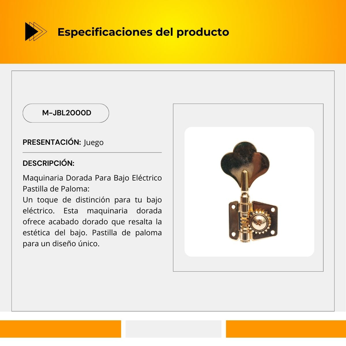 Maquinaria Dorada Para Bajo Eléctrico Pastilla De Paloma M-JBL2000D