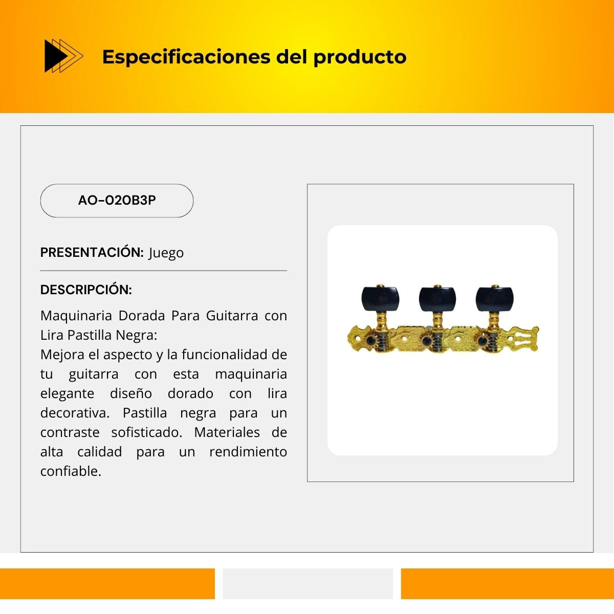 Maquinaria Dorada Para Guitarra Clásica Con Lira AO-020B3P