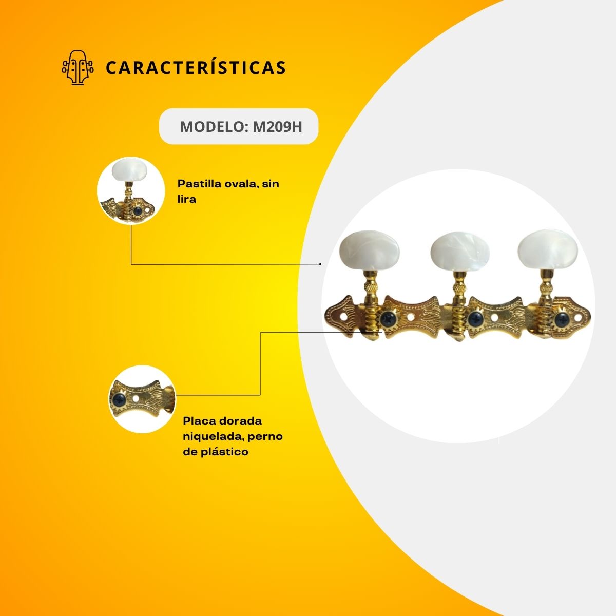 Maquinaria Niquelada Dorada Para Guitarra Clásica M209H