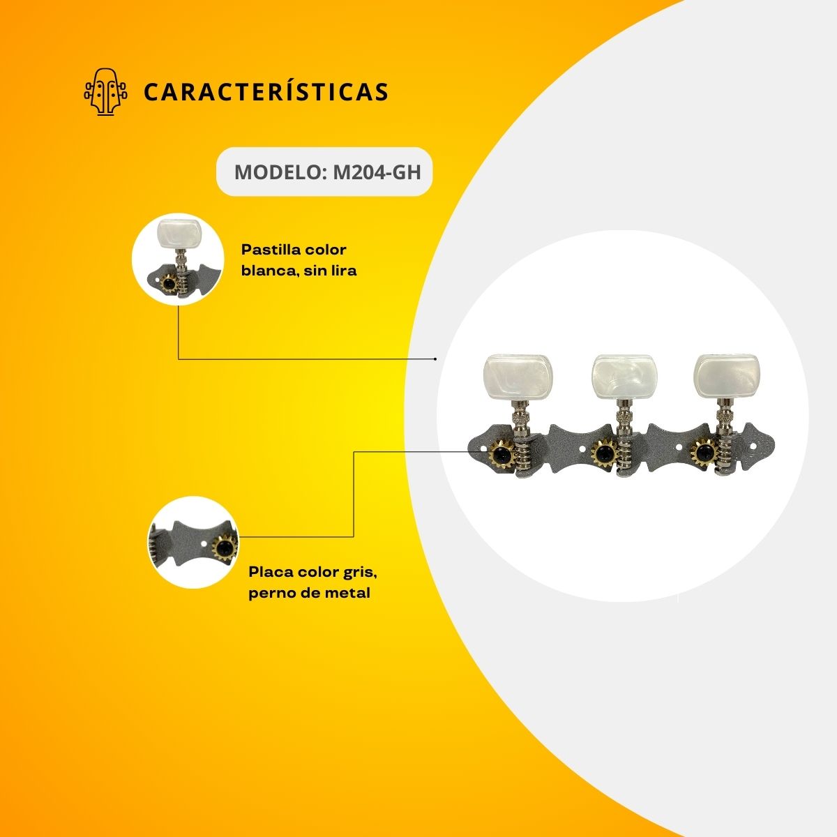 Maquinaria Gris Para Guitarra Clásica M204-GH