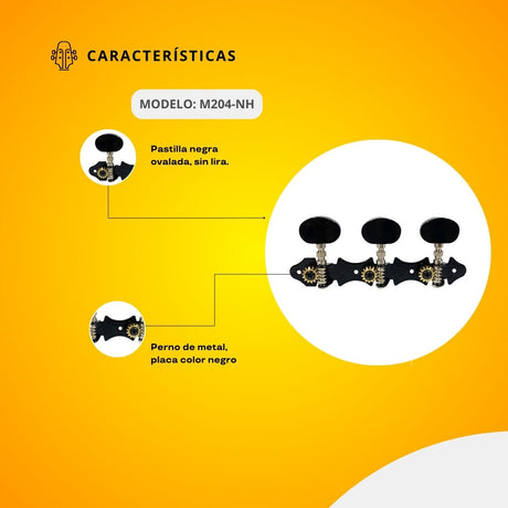 Maquinaria Negra Para Guitarra Clásica M204-NH