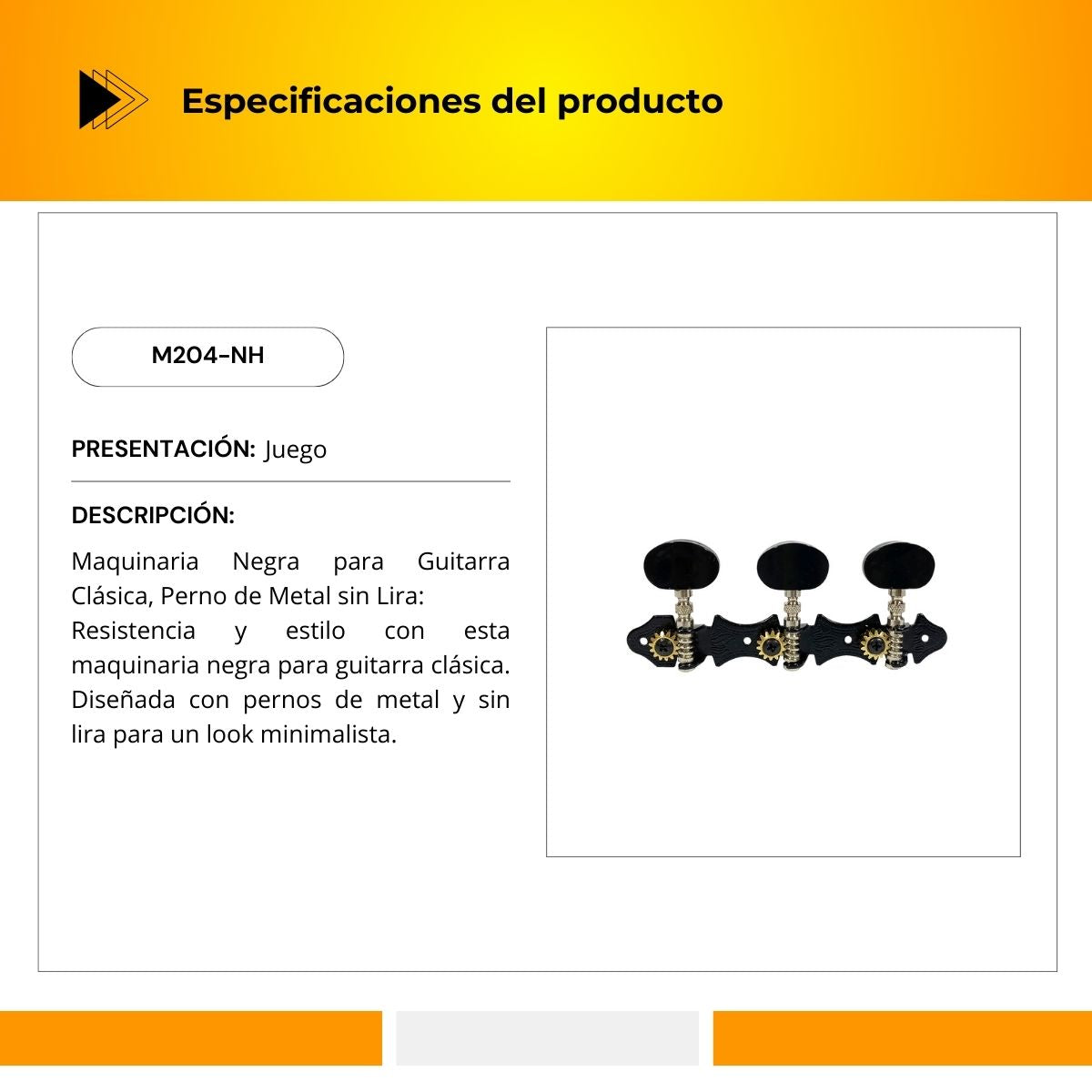 Maquinaria Negra Para Guitarra Clásica M204-NH