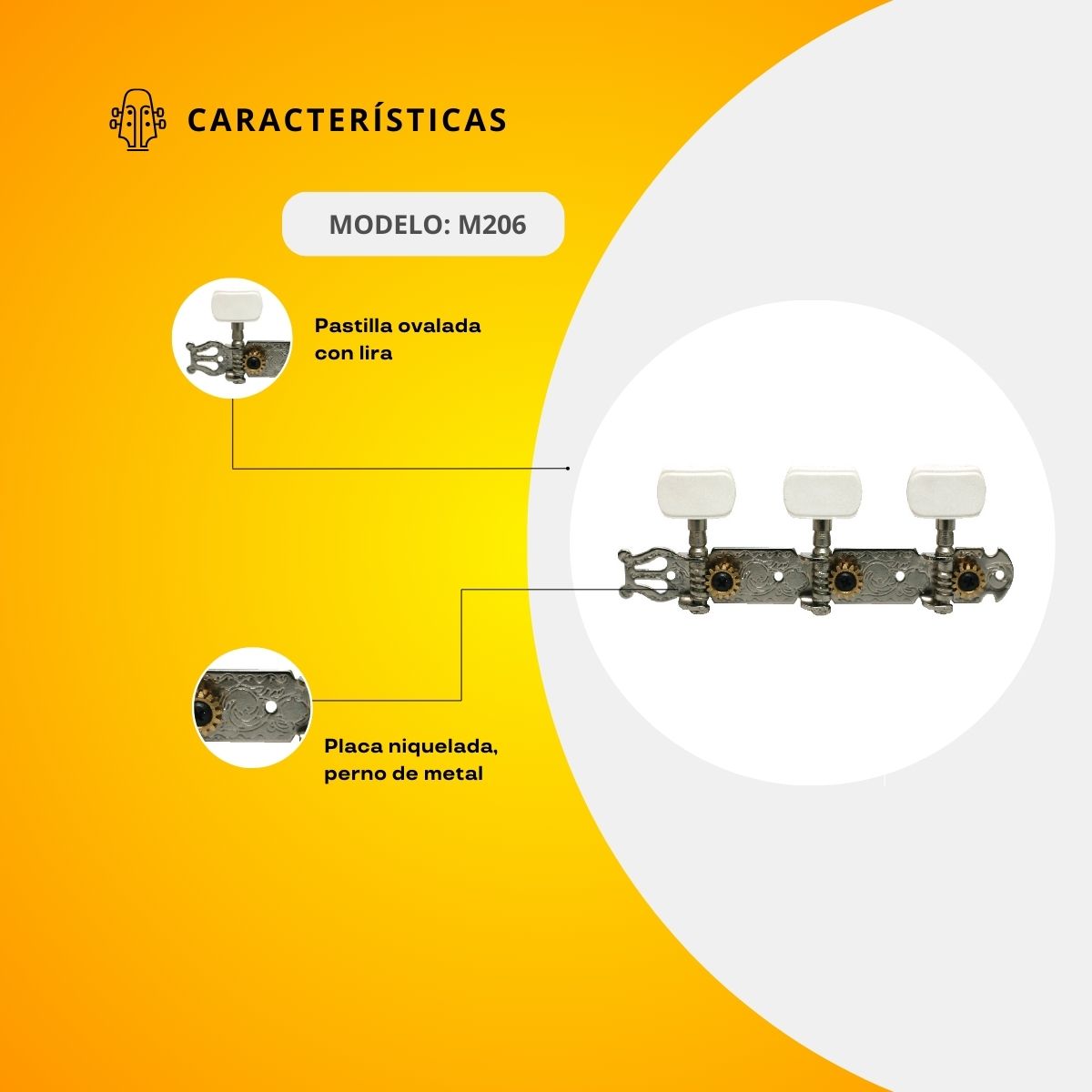 Maquinaria Niquelada Para Guitarra Clásica M206