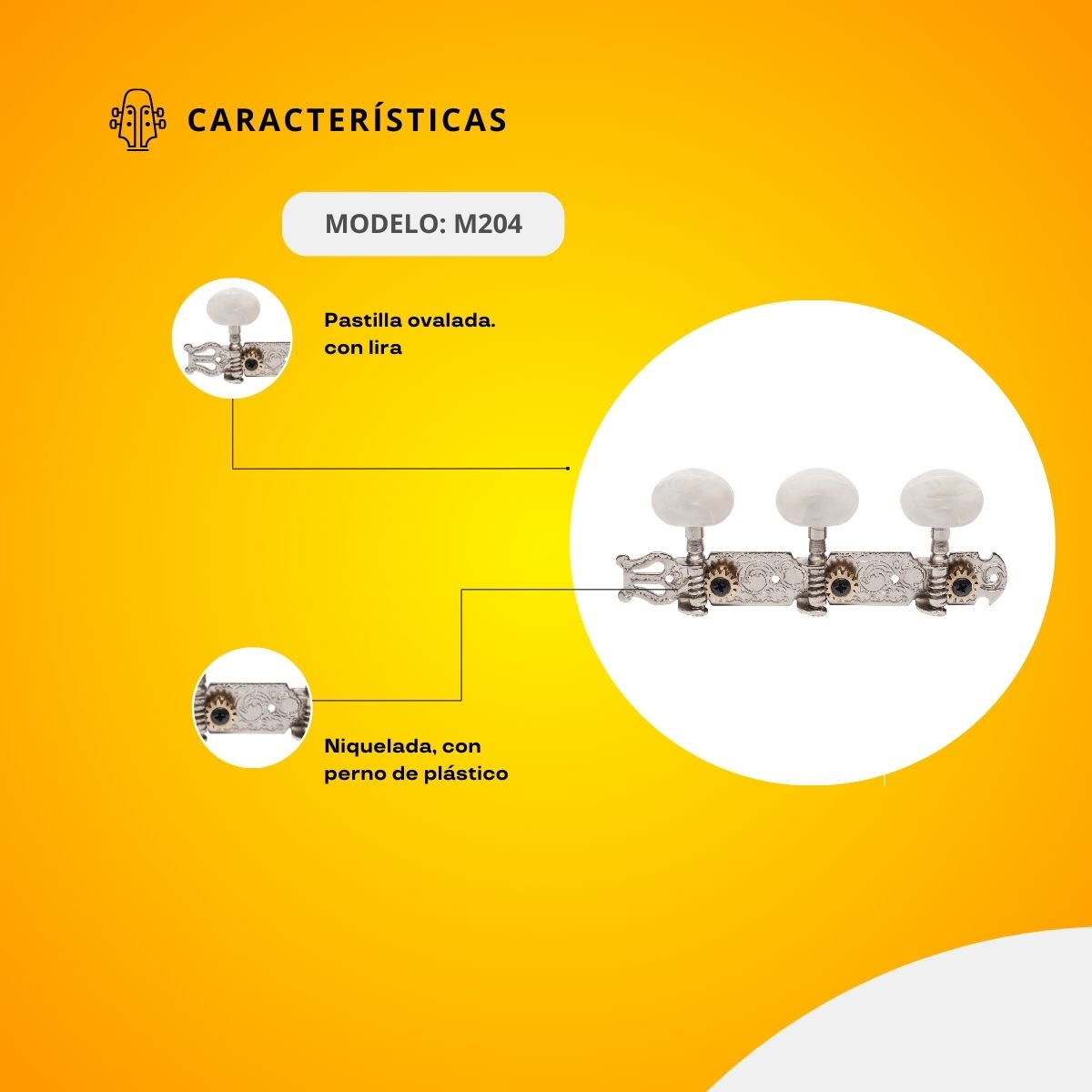 Maquinaria Niquelada Para Guitarra Clásica M204