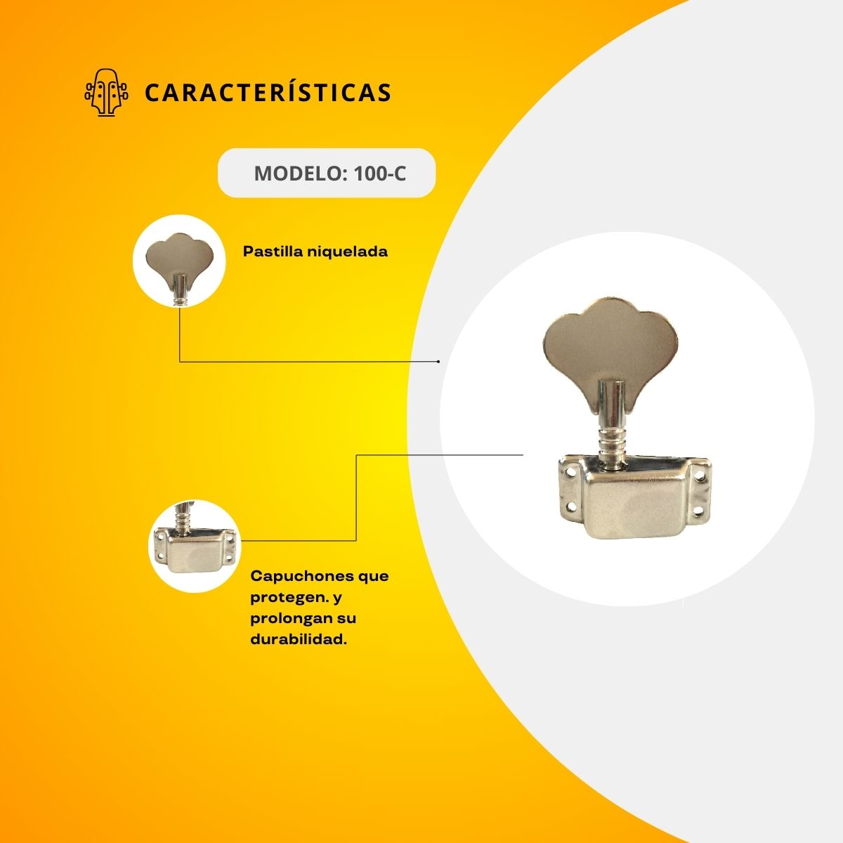 Maquinaria Niquelada Para Guitarrón Con Capuchón 100-C
