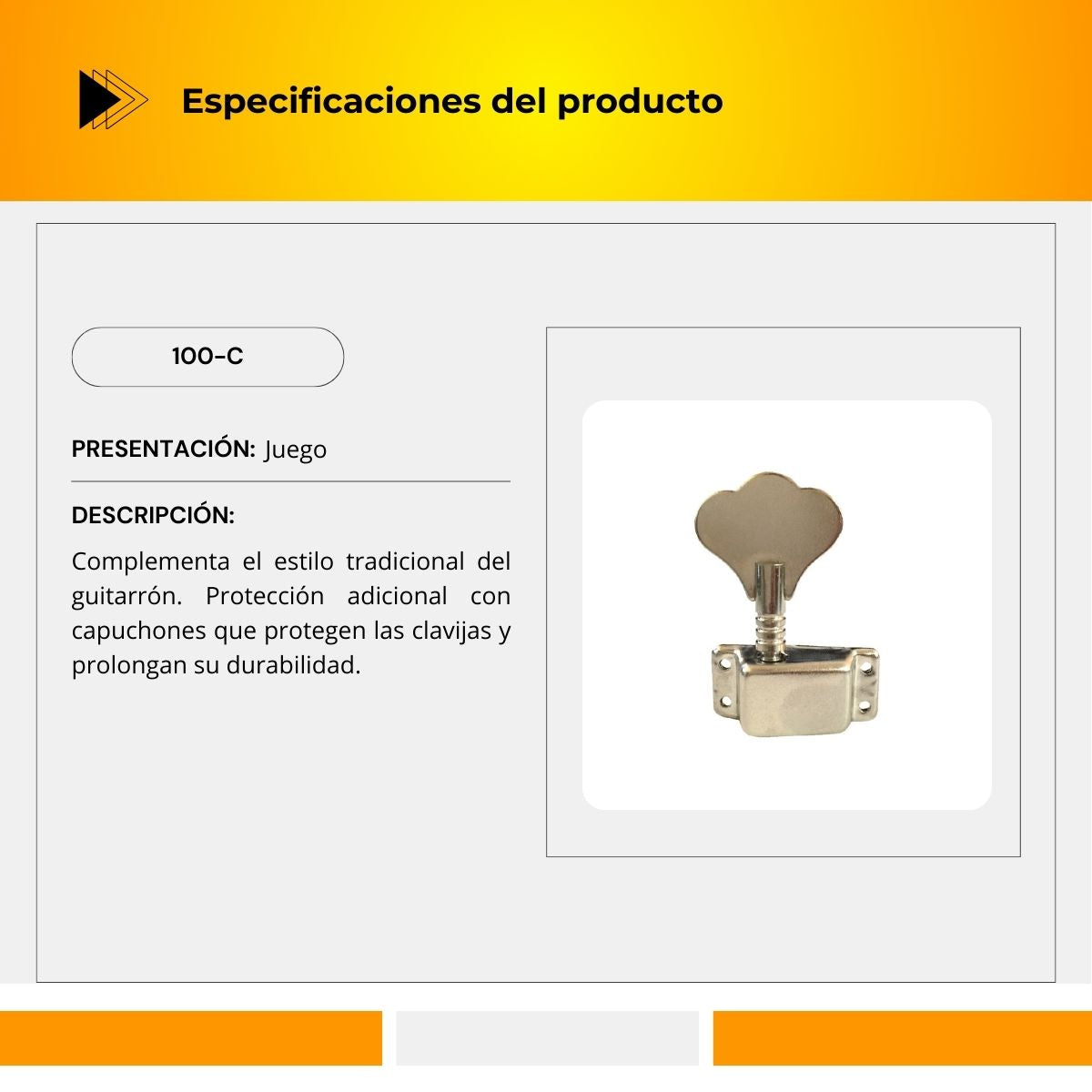Maquinaria Niquelada Para Guitarrón Con Capuchón 100-C