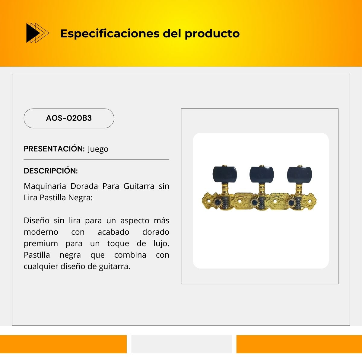 Maquinaria Dorada Para Guitarra Clásica AOS-020B3