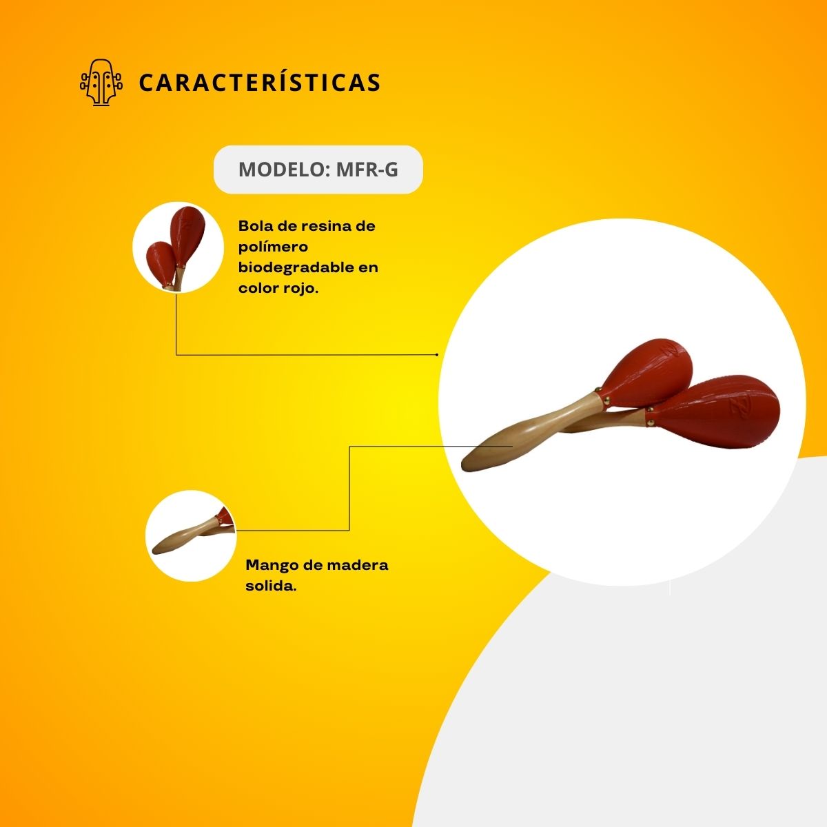 Maraca Folk Grande Mango de Madera Cabeza color Rojo MFR-G