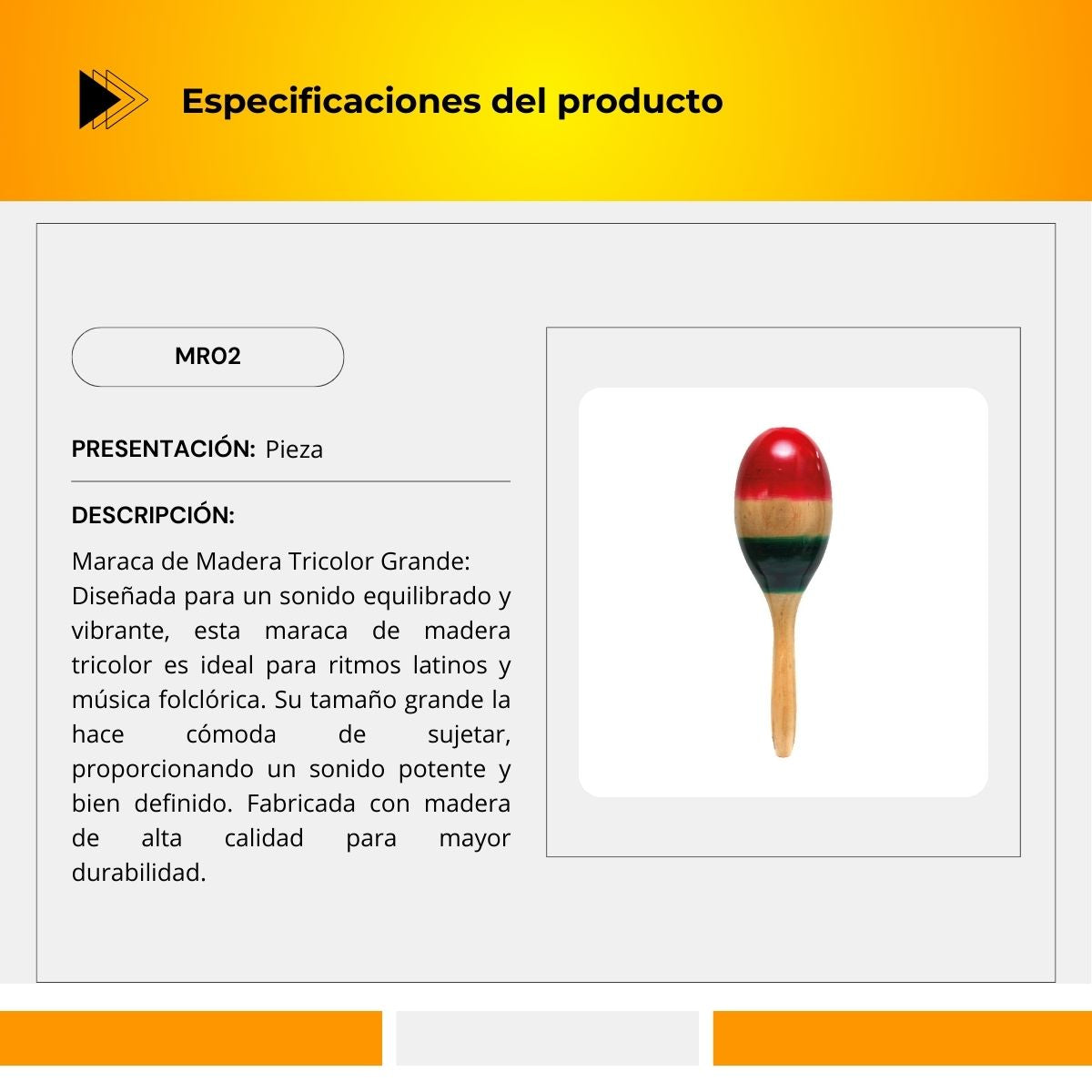 Maraca de Madera Tricolor Grande MR02