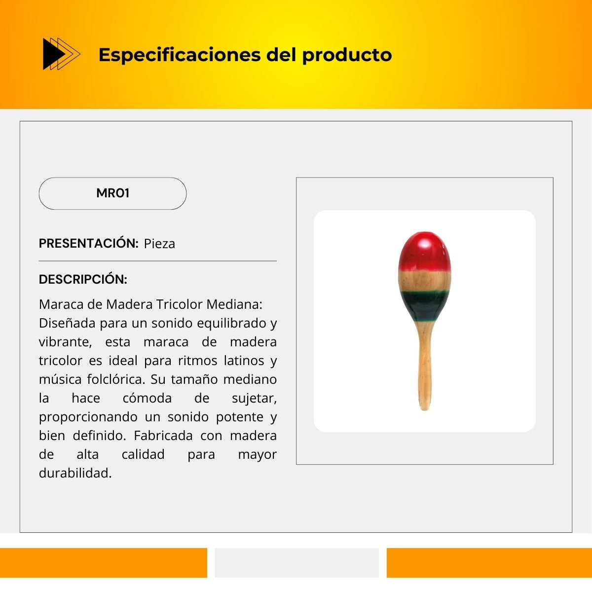 Maraca de Madera Tricolor Mediana MR01