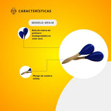 Maraca Folk Mediana Mango de Madera Cabeza color Azul MFA-M