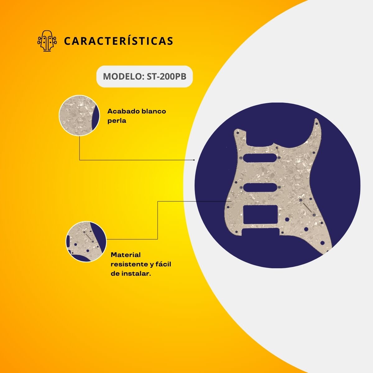 Mica Blanco Perla Para Guitarra Eléctrica ST-200PB