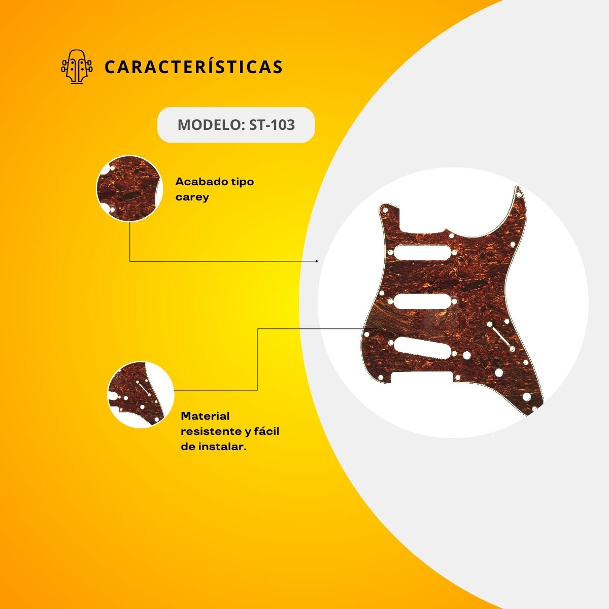 Mica Sencilla Para Guitarra Eléctrica Terminado Carey ST-103