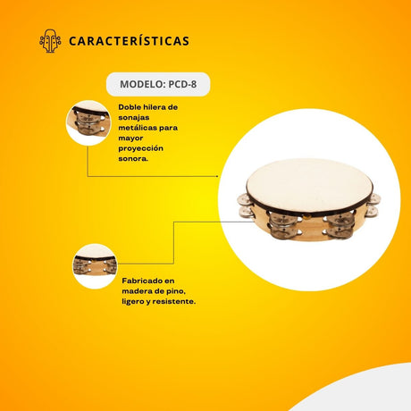 Pandero Doble Con Parche 8" PCD-8