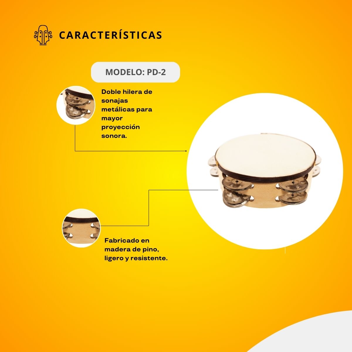 Pandero Doble Con Parche 6" PD-2