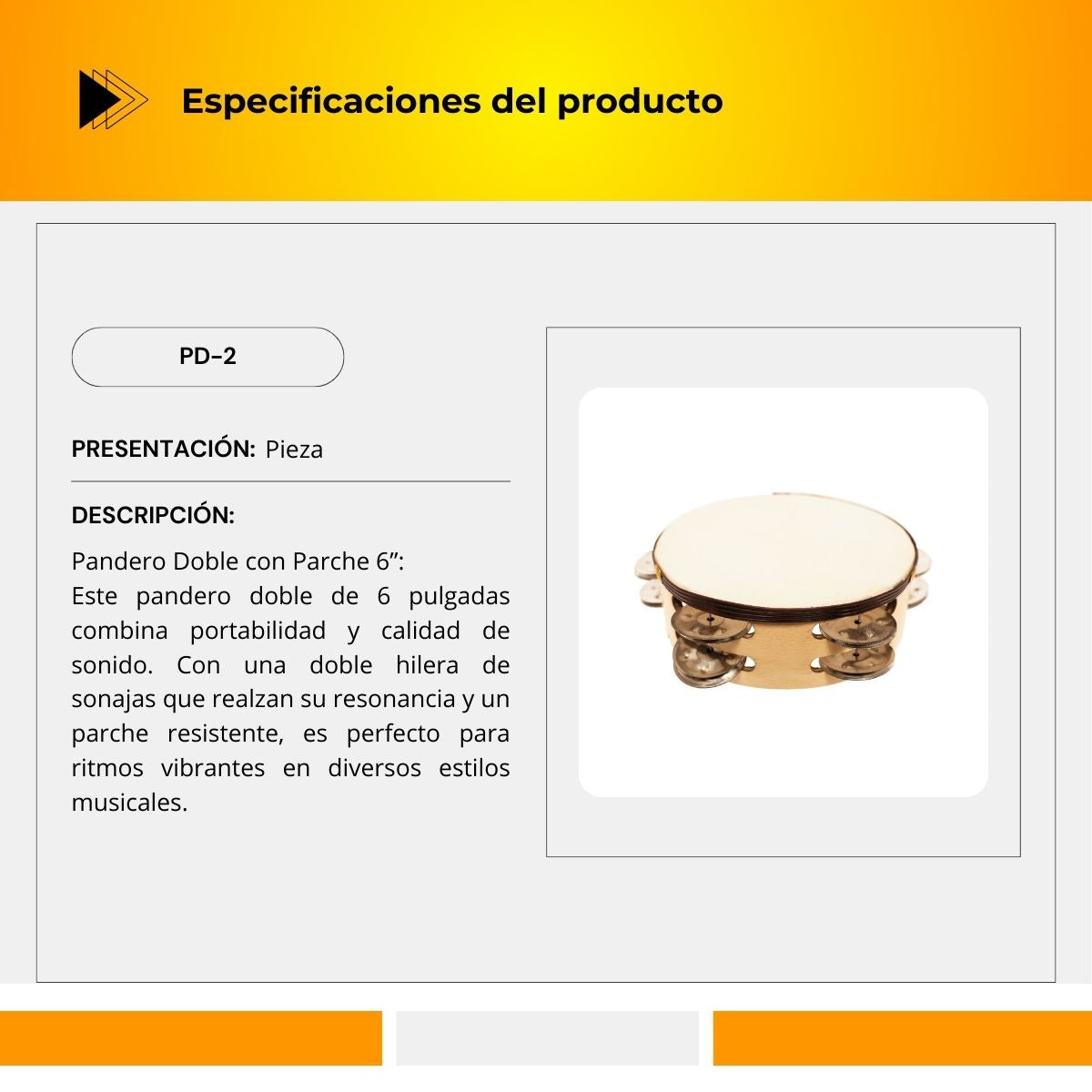 Pandero Doble Con Parche 6" PD-2