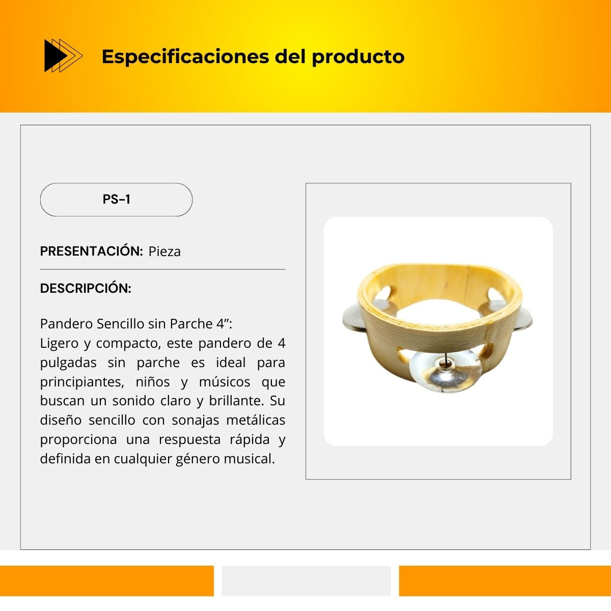 Pandero Sencillo Sin Parche 4" PS-1