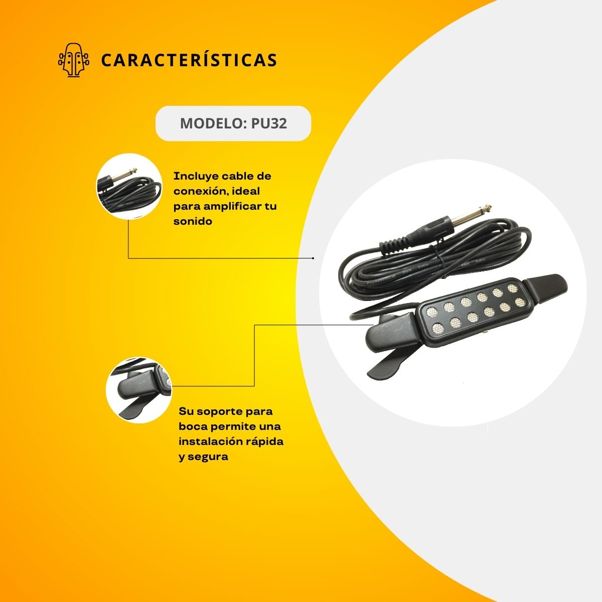 Pastilla Para Guitarra Acústica Soporte Para Boca PU32