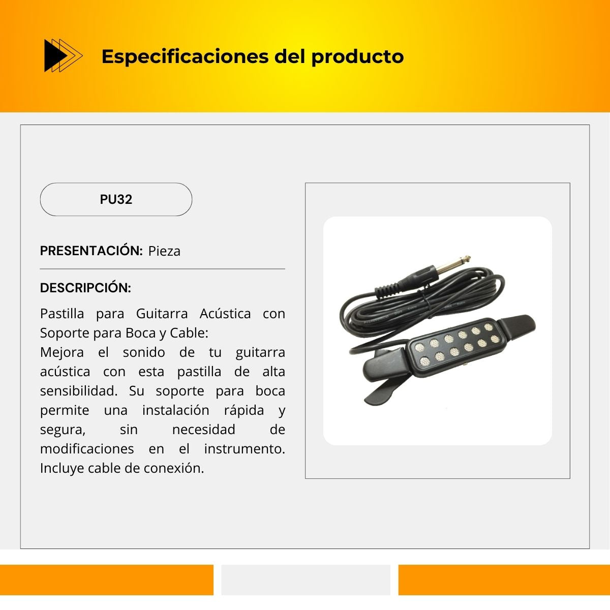 Pastilla Para Guitarra Acústica Soporte Para Boca PU32
